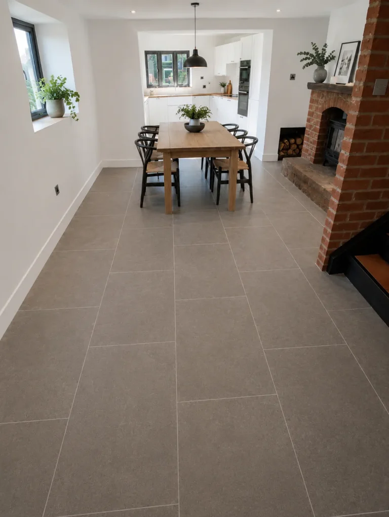 Surrey Cottage: Kitchen Extension Floor - Surrey Cottage Kitchen 1 + BEFORE:AFTER